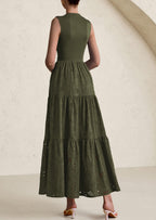 PRETTYGARDEN Dresses for Women Casual Eyelet Sleeveless Wedding Guest Maxi Dress Tank Top Sundress with Pockets