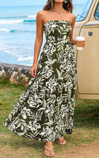 PRETTYGARDEN Sleeveless Floral Summer Maxi Dresses for Women Tube Top Flowy Long Dress Tropical Beach Vacation Clothes