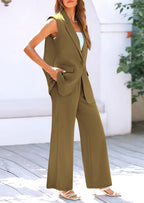 PRETTYGARDEN Women's 2 Piece Outfits Sleeveless Suit Vest and Wide Leg Pants Business Casual Blazer Sets