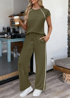 PRETTYGARDEN Women's 2 Piece Lounge Sets Summer Cap Sleeve Tops Wide Leg Pants Travel Outfits Matching Fashion Clothing