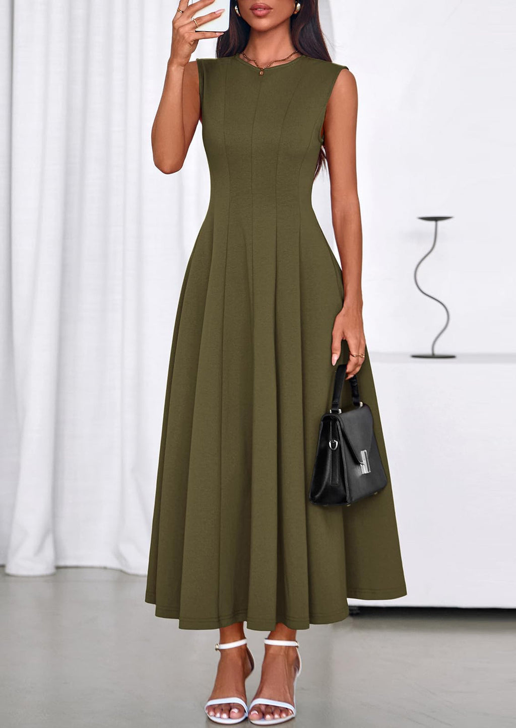 PRETTYGARDEN Sleeveless Crewneck Summer Maxi Dresses for Women Elegant Classy Semi Formal A Line Modest Party Dress