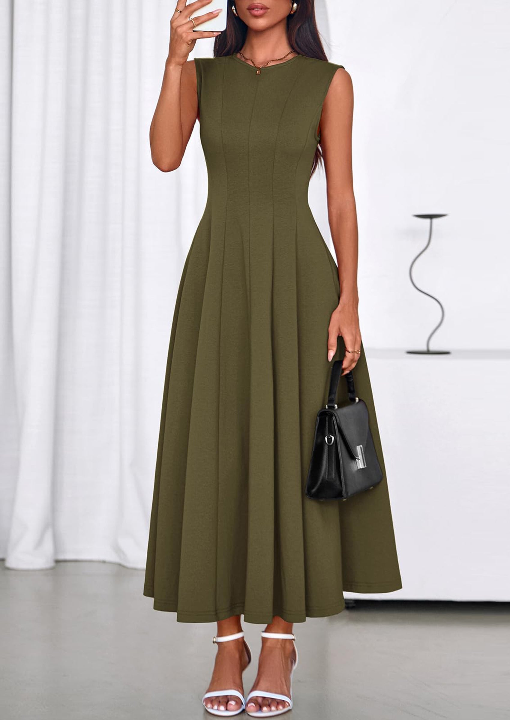 PRETTYGARDEN Sleeveless Crewneck Summer Maxi Dresses for Women Elegant Classy Semi Formal A Line Modest Party Dress
