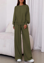 PRETTYGARDEN Womens 2 Piece Sets Long Sleeve Sweatshirt Wide Leg Pants Loose Matching Lounge Set Trendy Fall Outfits