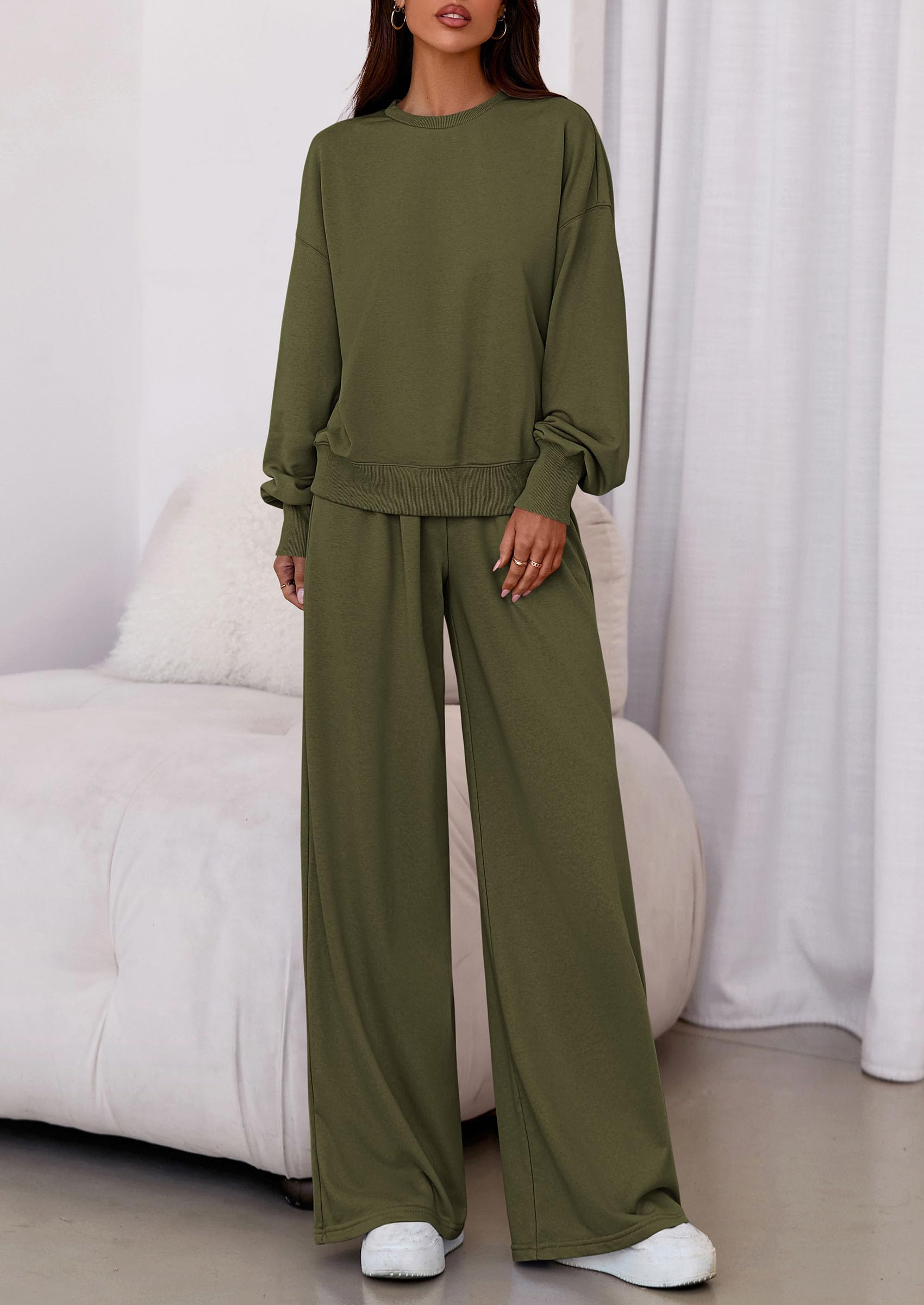 PRETTYGARDEN Womens 2 Piece Sets Long Sleeve Sweatshirt Wide Leg Pants Loose Matching Lounge Set Trendy Fall Outfits