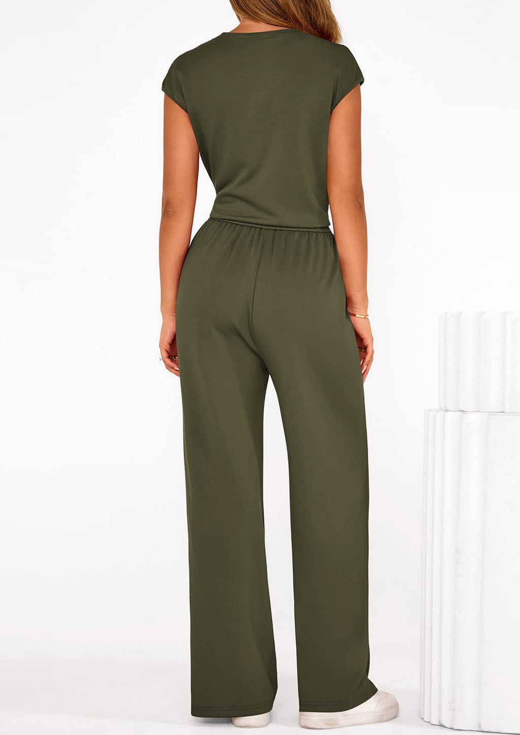 PRETTYGARDEN 2 Piece Matching Lounge Sets For Women Summer Short Sleeve Tie Front Crop Tops Casual Wide Leg Pants Tracksuit