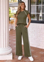 PRETTYGARDEN Women's 2 Piece Lounge Sets Summer Cap Sleeve Tops Wide Leg Pants Travel Outfits Matching Fashion Clothing