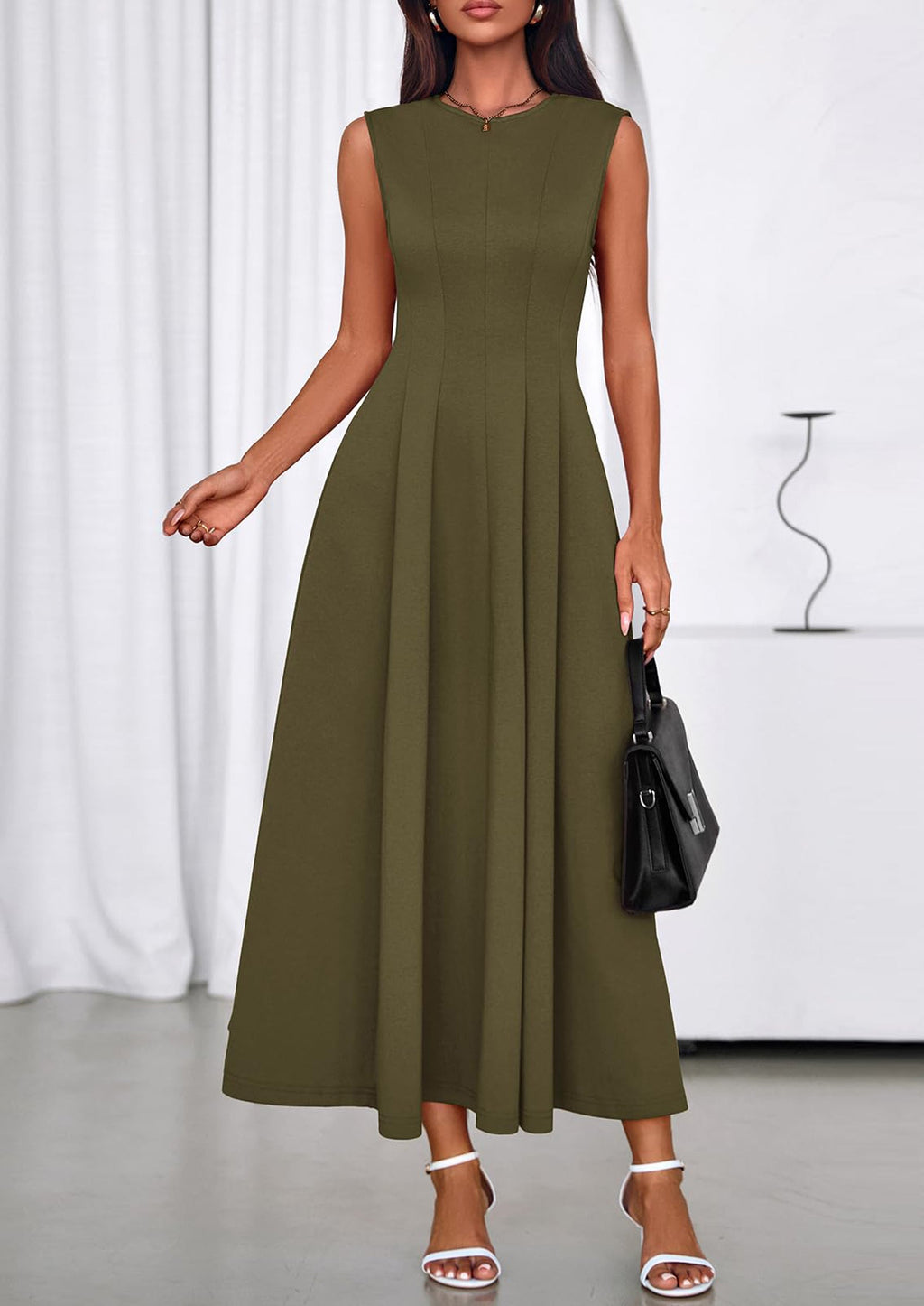 PRETTYGARDEN Sleeveless Crewneck Summer Maxi Dresses for Women Elegant Classy Semi Formal A Line Modest Party Dress