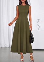 PRETTYGARDEN Sleeveless Crewneck Summer Maxi Dresses for Women Elegant Classy Semi Formal A Line Modest Party Dress