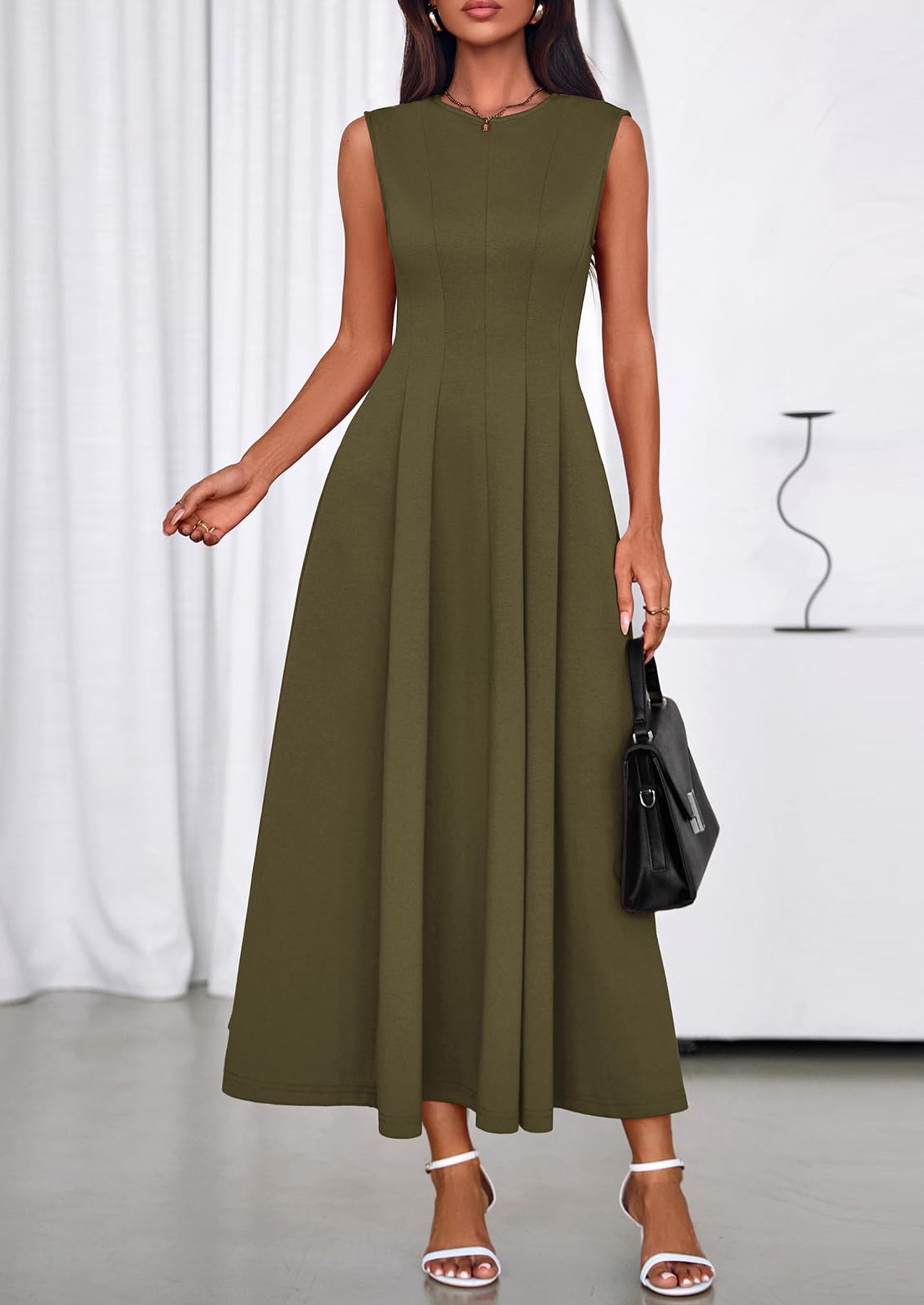 PRETTYGARDEN Sleeveless Crewneck Summer Maxi Dresses for Women Elegant Classy Semi Formal A Line Modest Party Dress