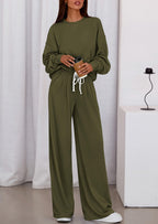 PRETTYGARDEN Womens 2 Piece Sets Long Sleeve Sweatshirt Wide Leg Pants Loose Matching Lounge Set Trendy Fall Outfits