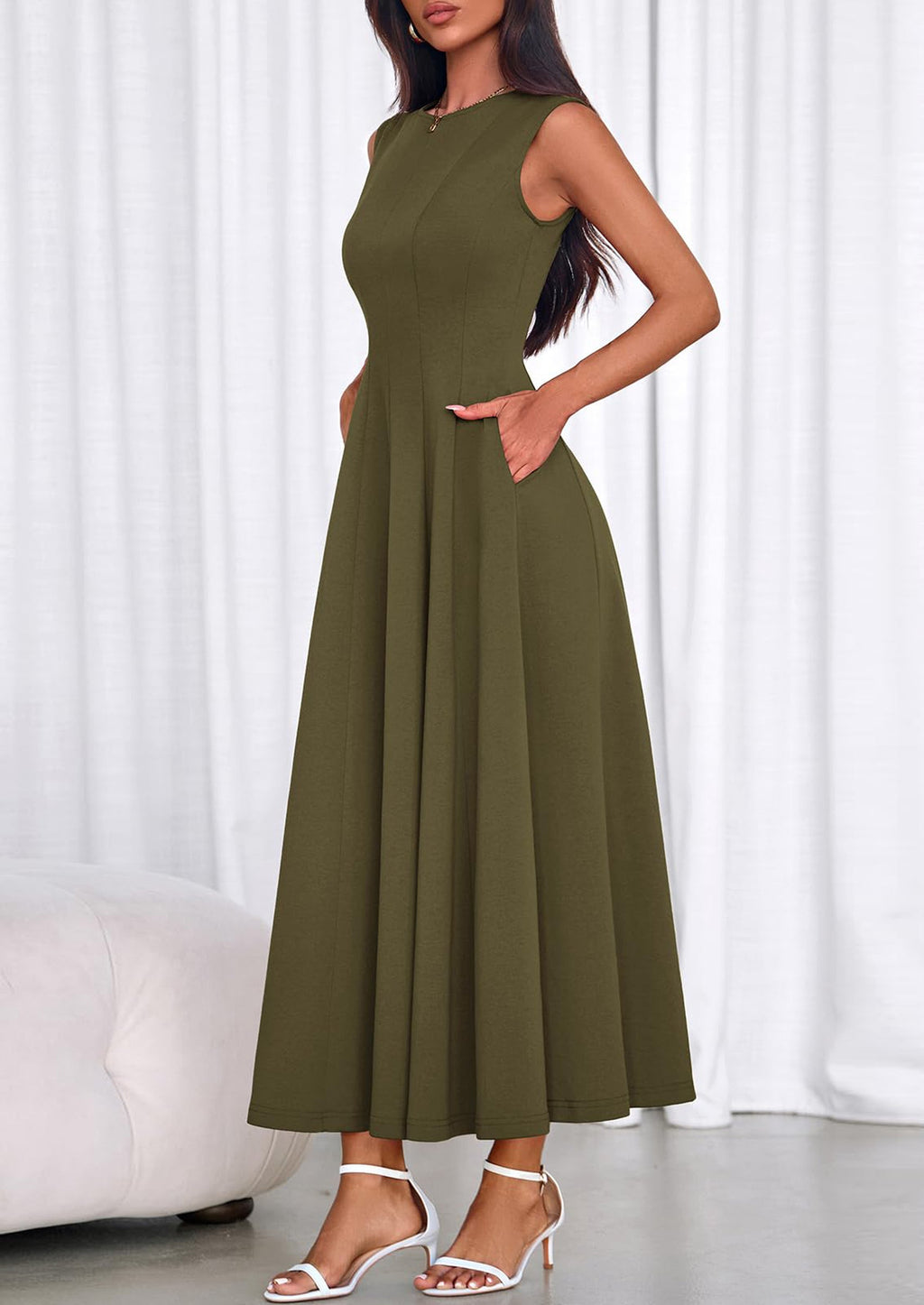 PRETTYGARDEN Sleeveless Crewneck Summer Maxi Dresses for Women Elegant Classy Semi Formal A Line Modest Party Dress