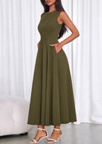 PRETTYGARDEN Sleeveless Crewneck Summer Maxi Dresses for Women Elegant Classy Semi Formal A Line Modest Party Dress