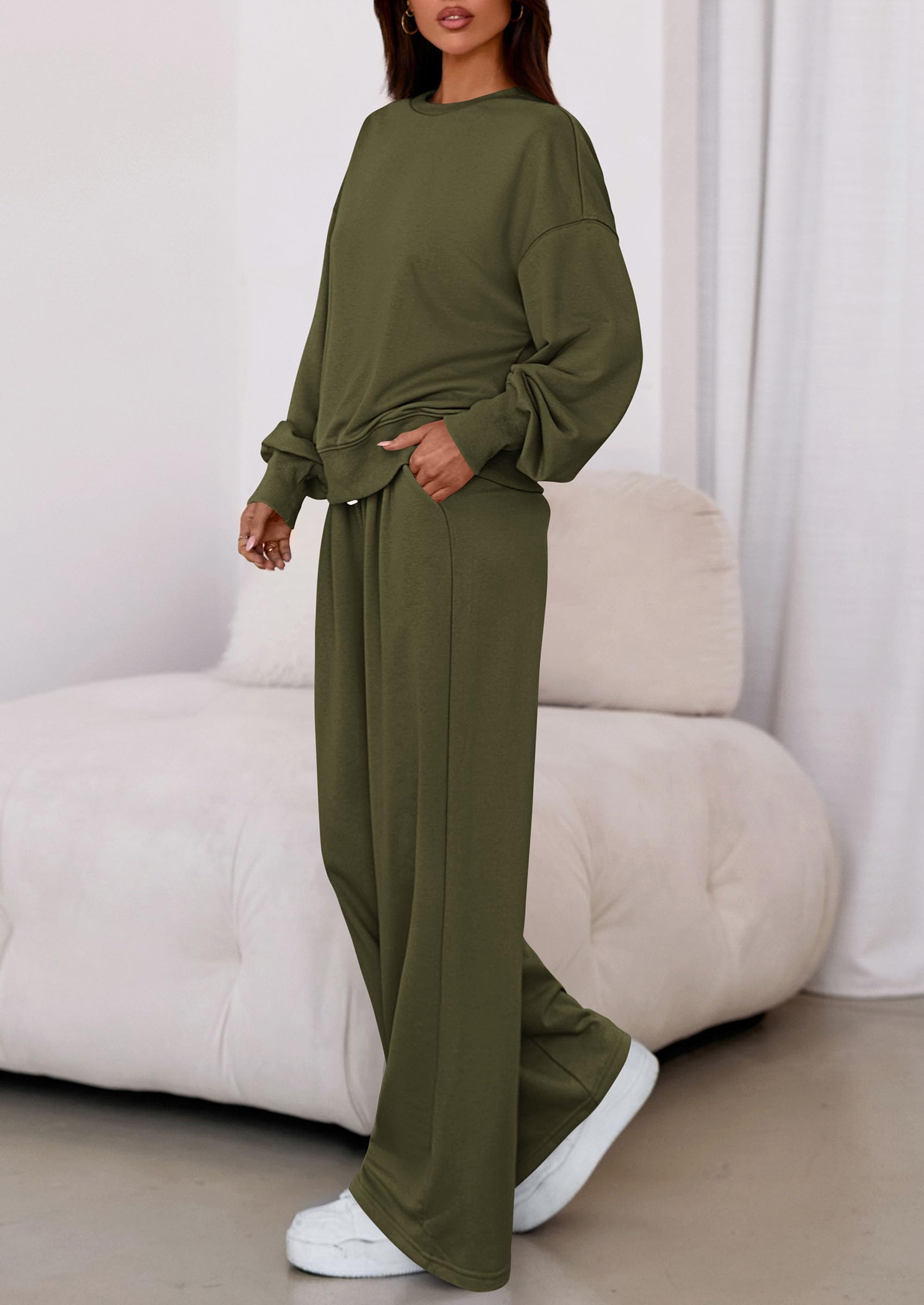PRETTYGARDEN Womens 2 Piece Sets Long Sleeve Sweatshirt Wide Leg Pants Loose Matching Lounge Set Trendy Fall Outfits