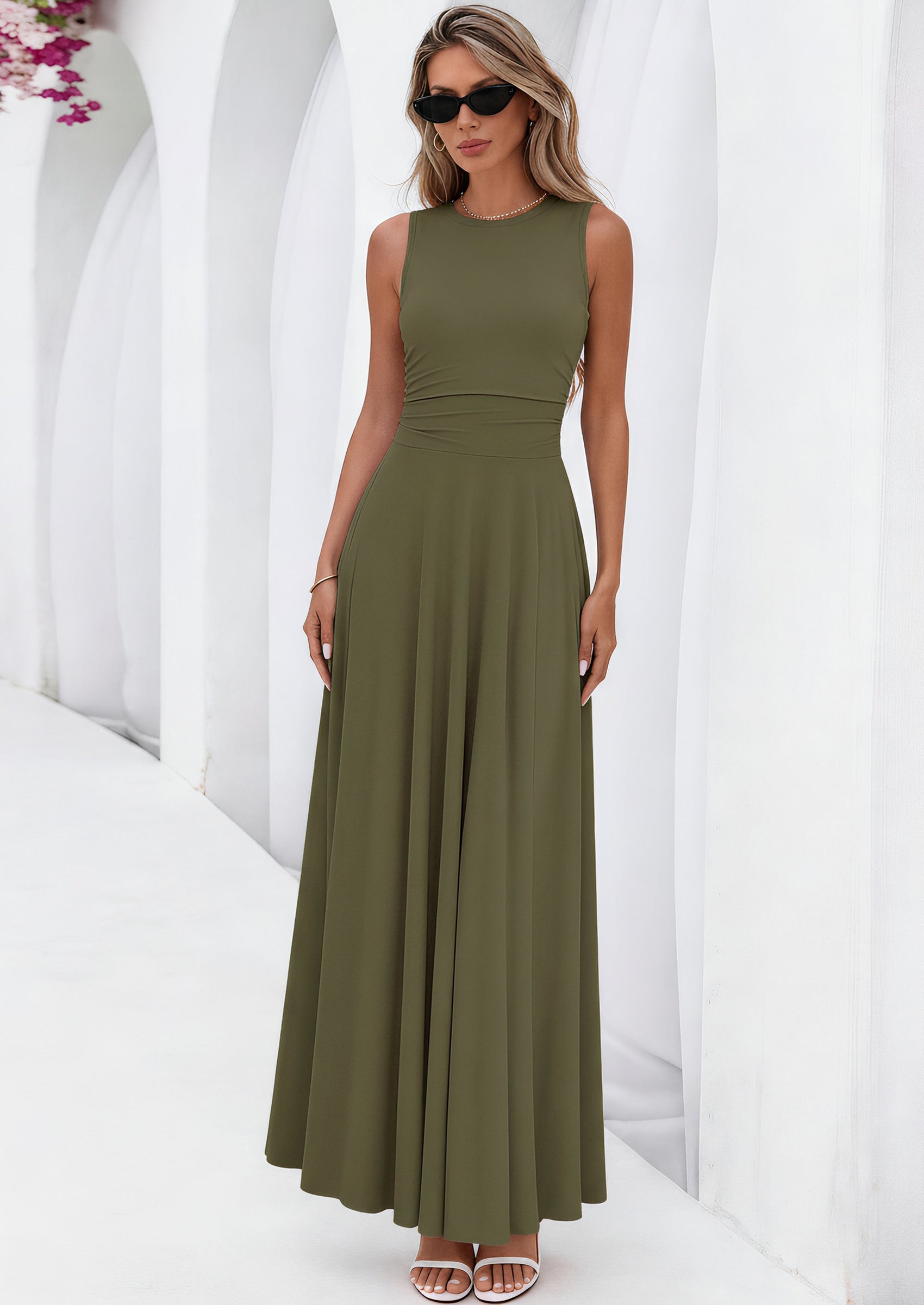 PRETTYGARDEN Womens Spring Dresses Casual Sleeveless Crewneck Aline Maxi Dress Stretch Tank Flowy Long Dresses