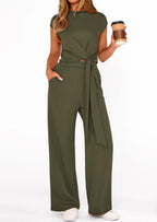 PRETTYGARDEN 2 Piece Matching Lounge Sets For Women Summer Short Sleeve Tie Front Crop Tops Casual Wide Leg Pants Tracksuit