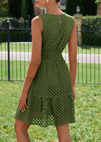 PRETTYGARDEN Women's Summer Dresses Sleeveless V Neck Eyelet Hollow Out Swing A Line Beach Vacation Sun Dress