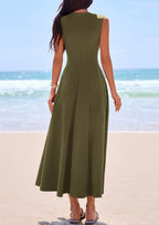 PRETTYGARDEN Sleeveless Crewneck Summer Maxi Dresses for Women Elegant Classy Semi Formal A Line Modest Party Dress