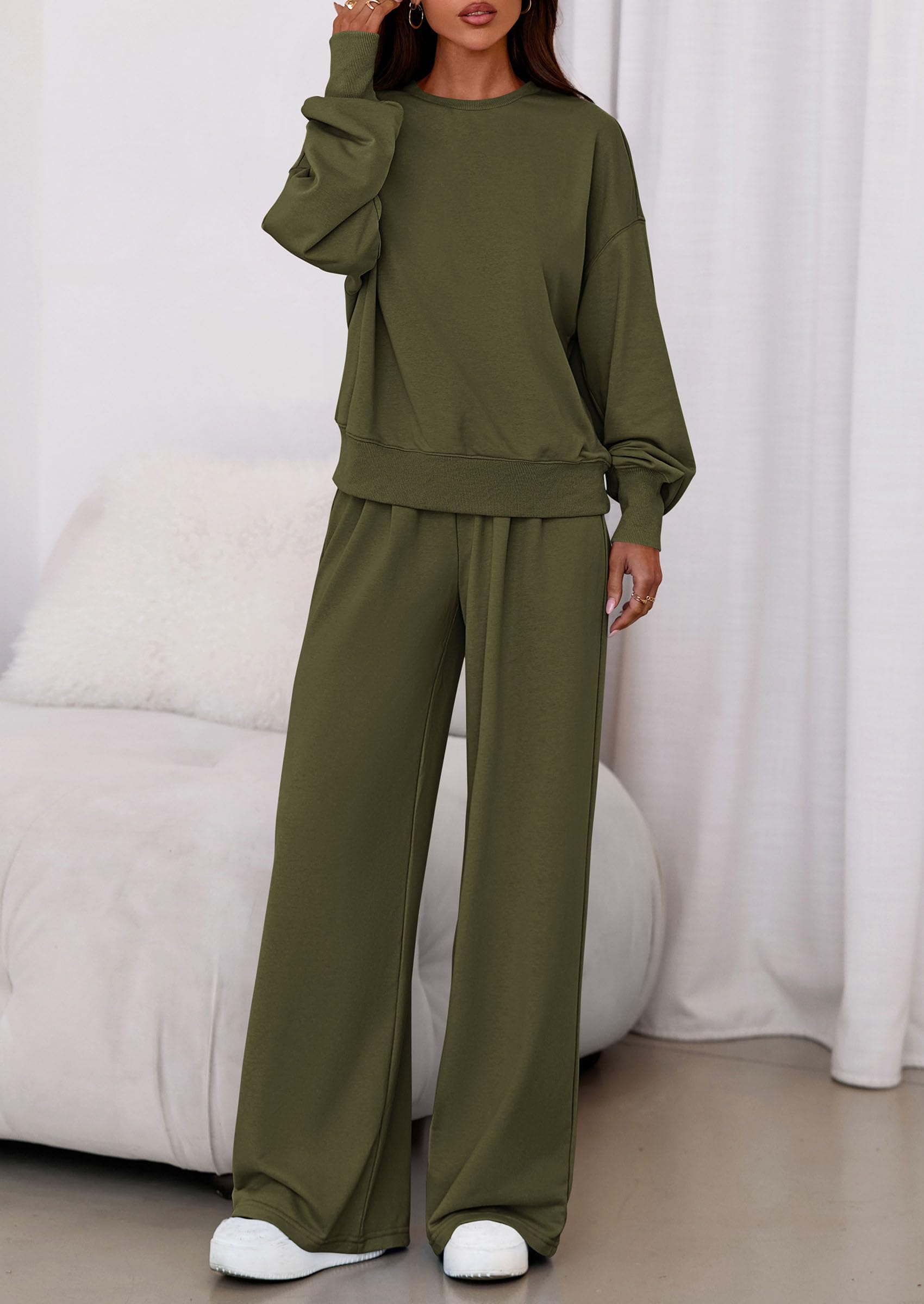 PRETTYGARDEN Womens 2 Piece Sets Long Sleeve Sweatshirt Wide Leg Pants Loose Matching Lounge Set Trendy Fall Outfits