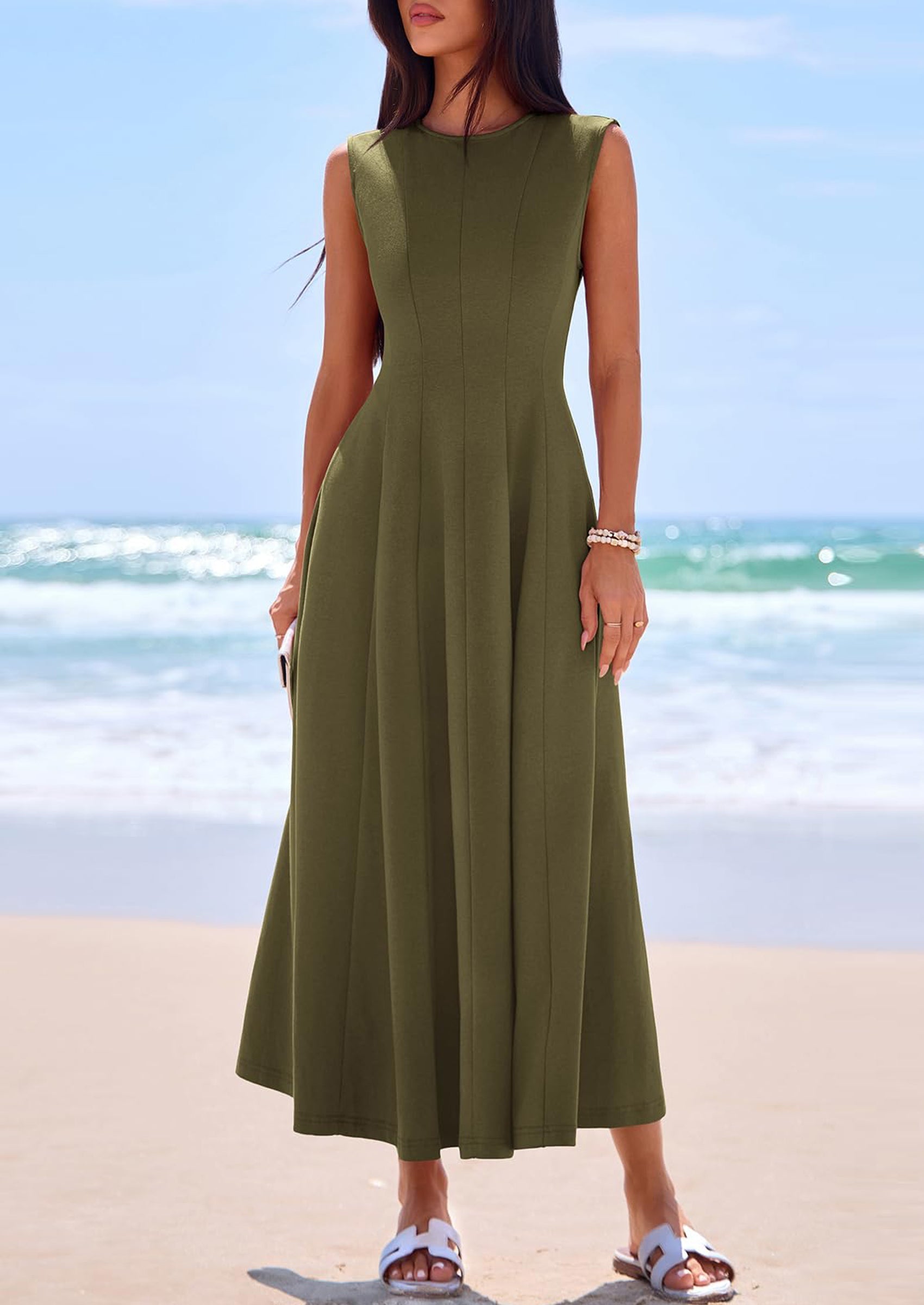 PRETTYGARDEN Sleeveless Crewneck Summer Maxi Dresses for Women Elegant Classy Semi Formal A Line Modest Party Dress