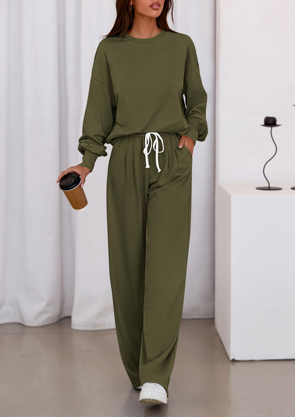 PRETTYGARDEN Womens 2 Piece Sets Long Sleeve Sweatshirt Wide Leg Pants Loose Matching Lounge Set Trendy Fall Outfits
