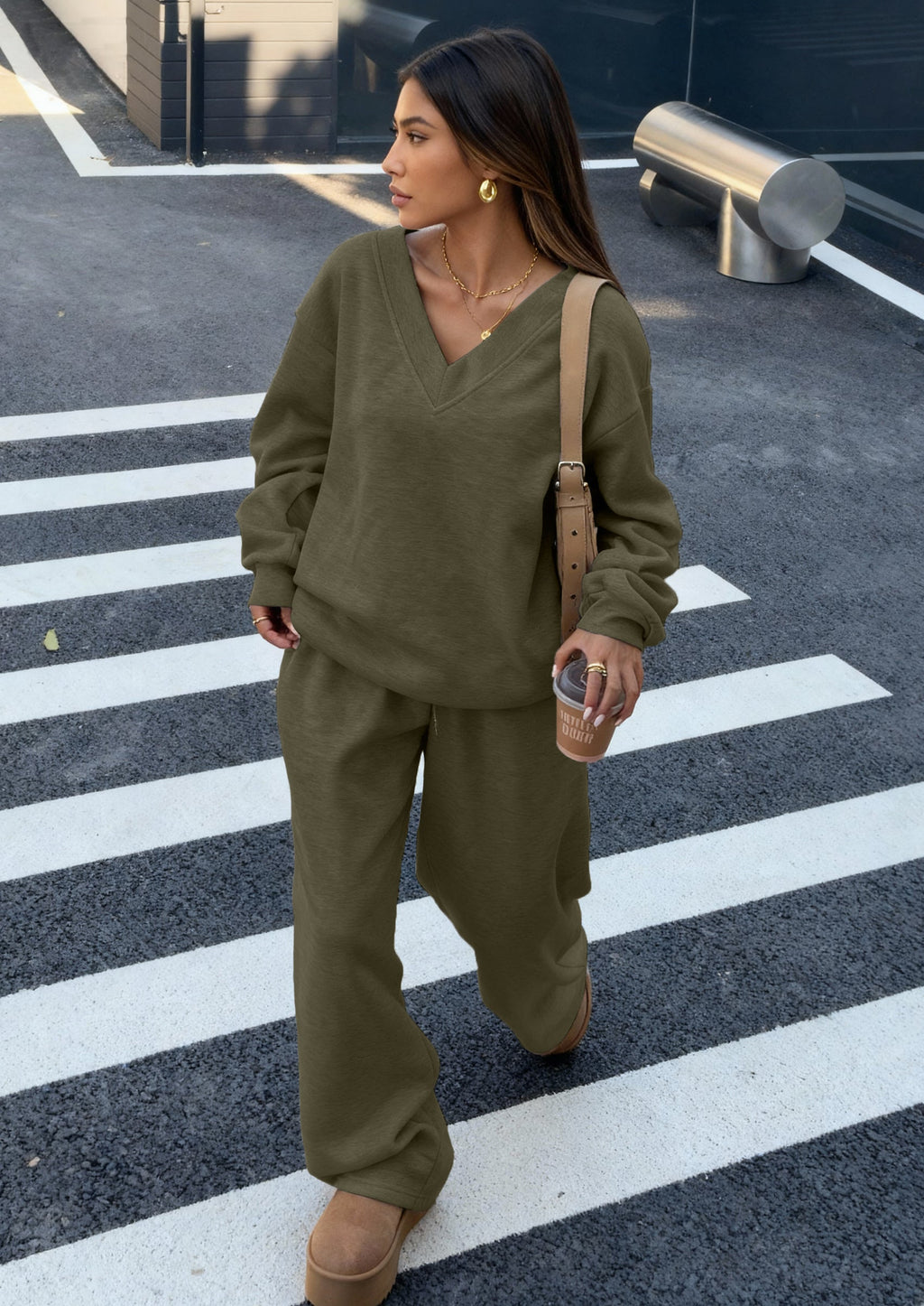 PRETTYGARDEN Casual Winter Two Piece Sets for Women V Neck Sweatshirt Loose Wide Leg Pants Tracksuit Knit Fall Outfits