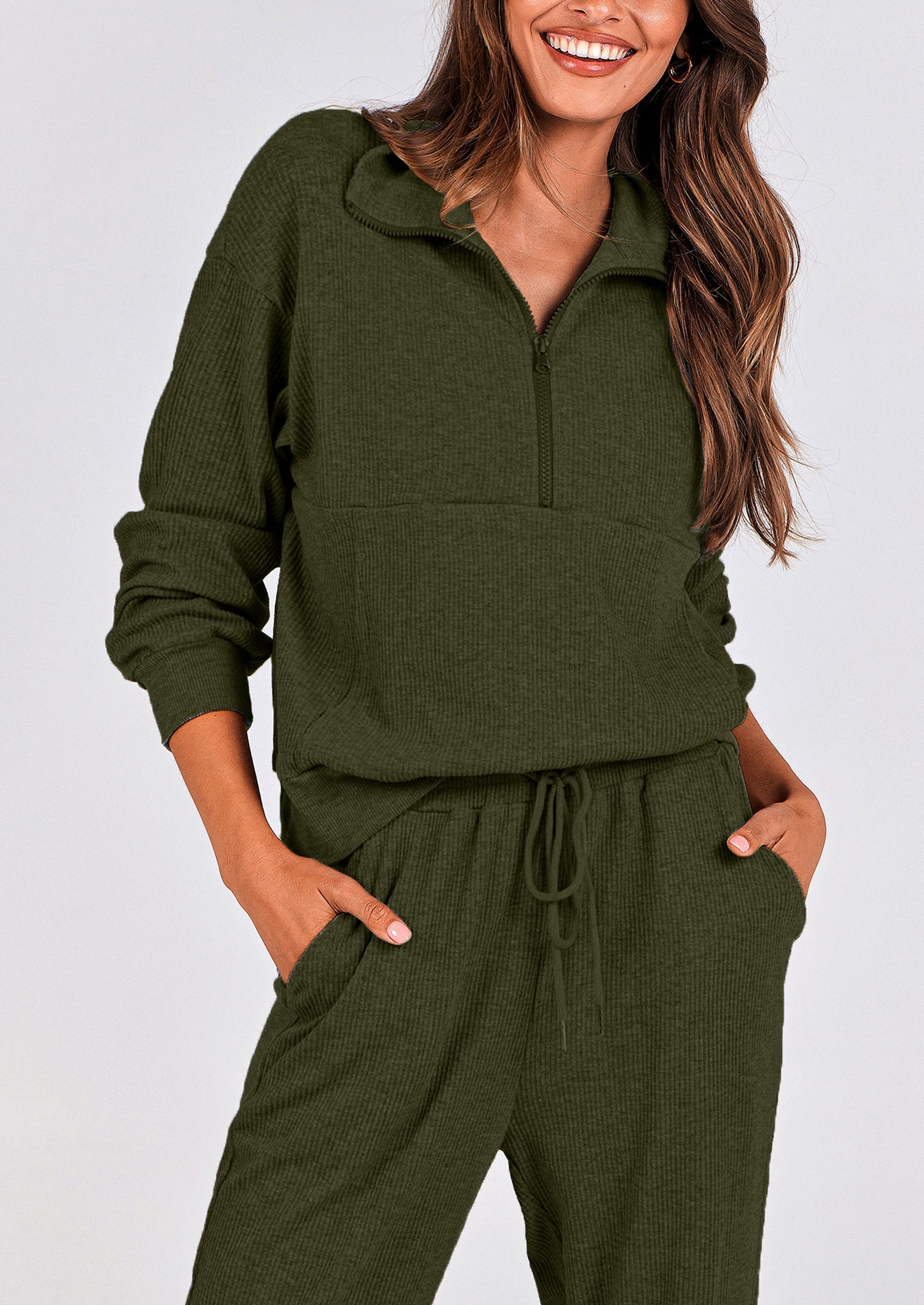 PRETTYGARDEN Women's Fall 2 Piece Lounge Sets Zip Up Sweatshirt Jogger Pants Sweat Track Suits Travel Outfit Winter Clothing