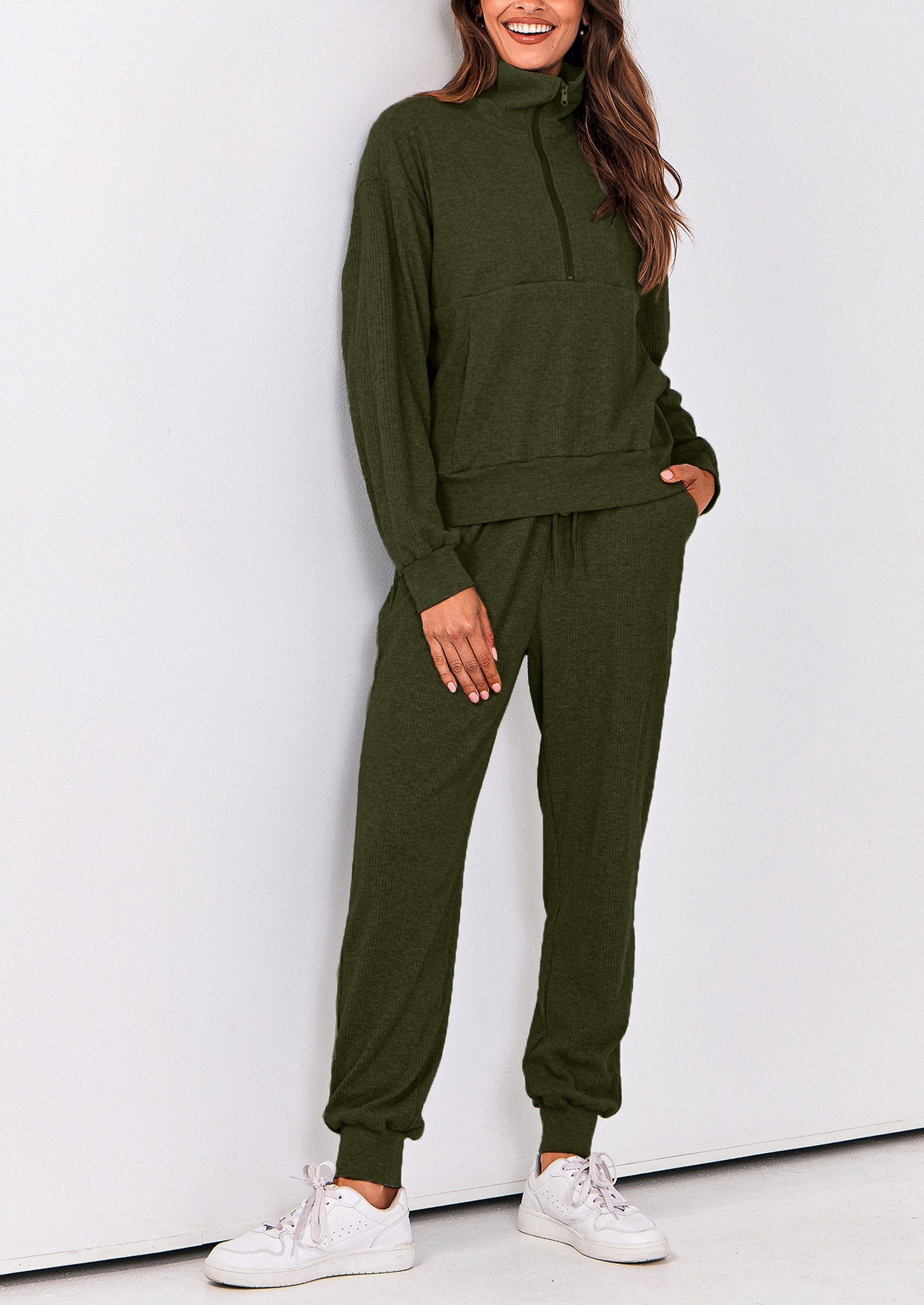 PRETTYGARDEN Women's Fall 2 Piece Lounge Sets Zip Up Sweatshirt Jogger Pants Sweat Track Suits Travel Outfit Winter Clothing