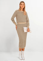 PRETTYGARDEN 2 Piece Skirts Sets For Women Fall Fashion Striped Sweater Dress Knit Lounge Travel Outfits Winter Clothing