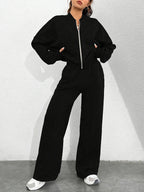 Zip-up Collarless‌ Cardigan Pants Set