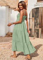 PRETTYGARDEN Women's Summer Maxi Dress Casual Boho Sleeveless Spaghetti Strap Smocked Tiered Long Beach Sundresses