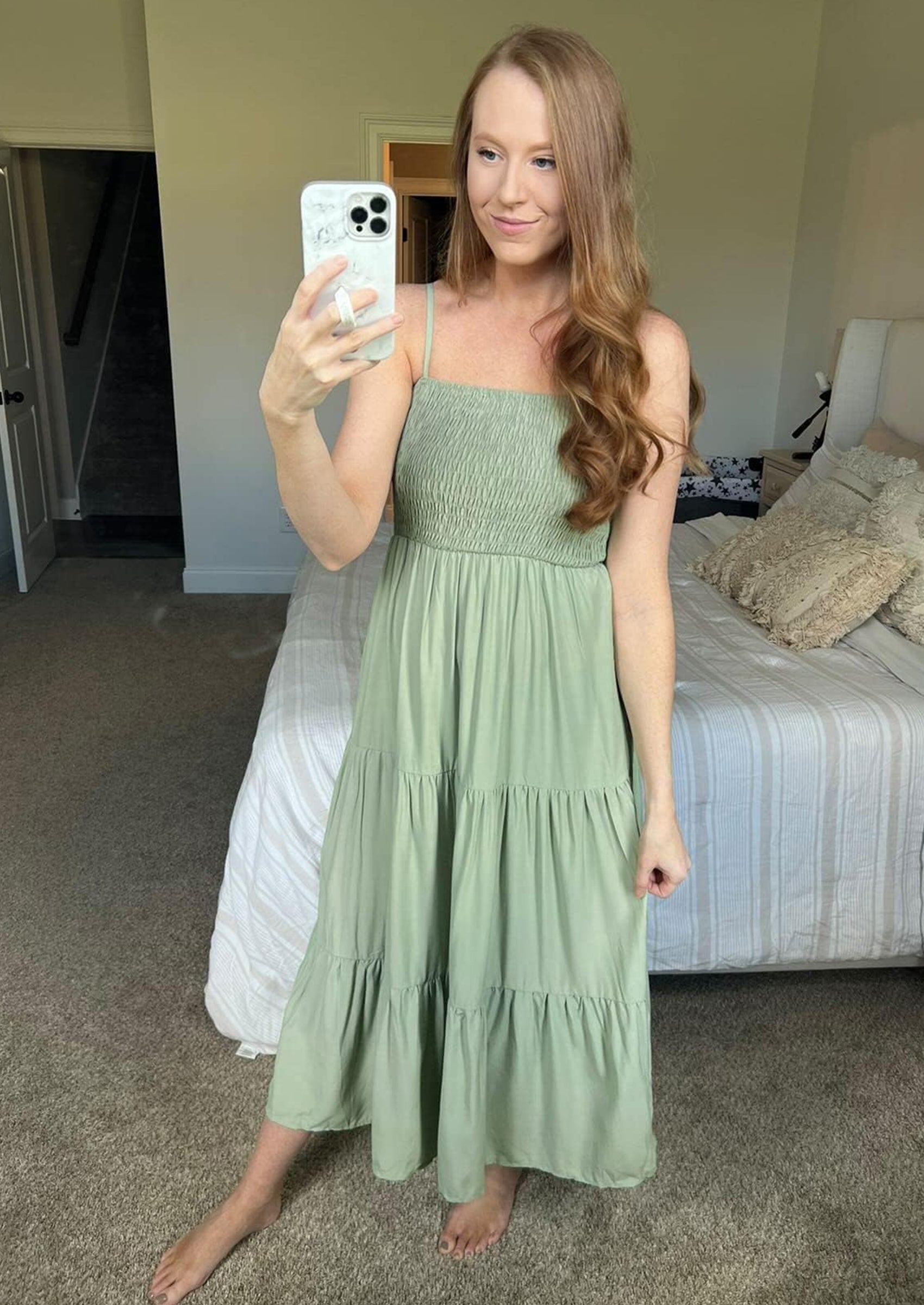 PRETTYGARDEN Women's Summer Maxi Dress Casual Boho Sleeveless Spaghetti Strap Smocked Tiered Long Beach Sundresses