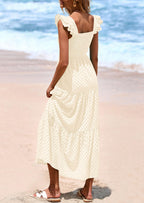 PRETTYGARDEN Womens Square Neck Maxi Dresses Cap Sleeve Eyelet Smocked Tiered A Line Flowy Long Dress with Pockets