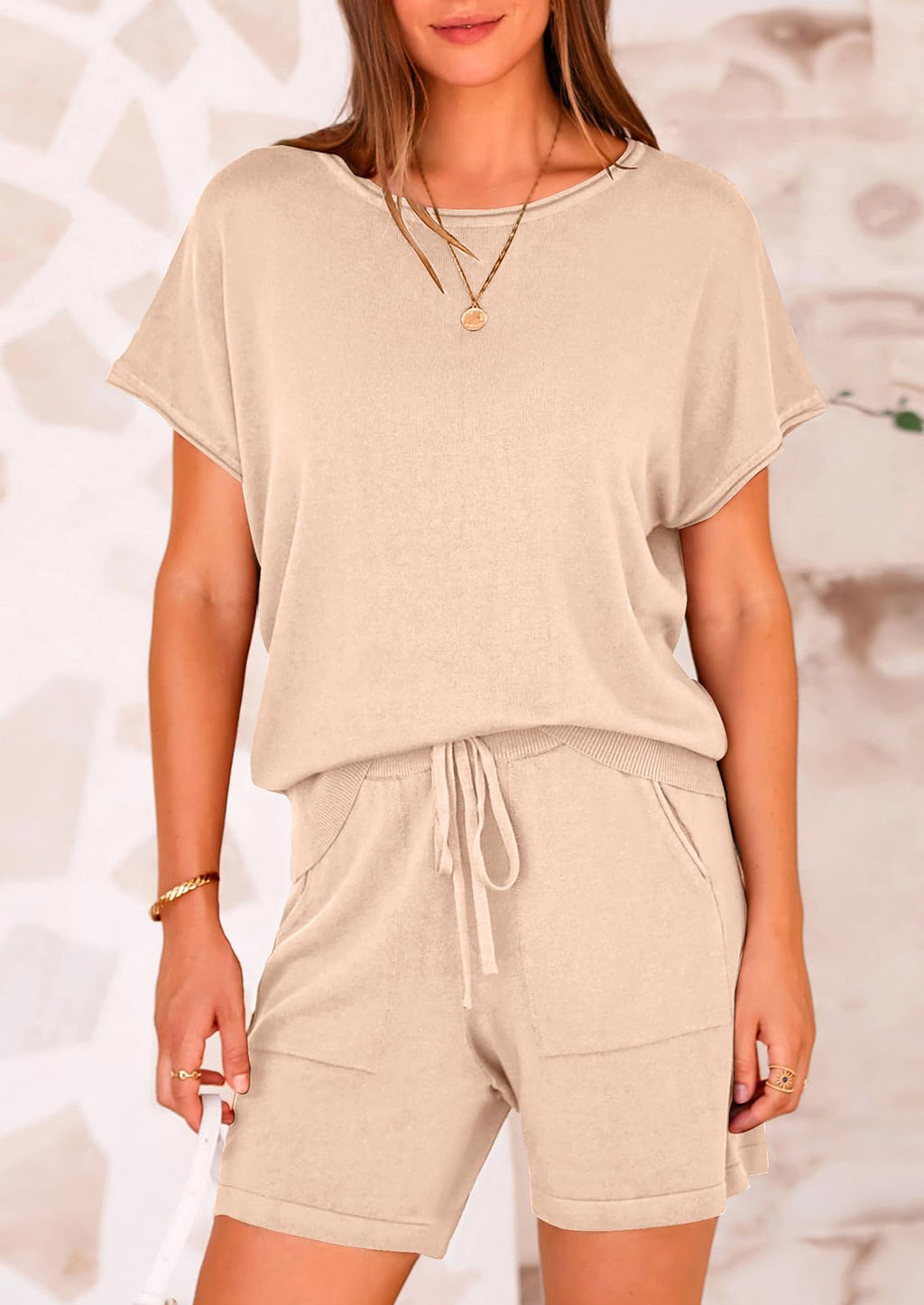 PRETTYGARDEN Two Piece Set for Women Summer Lounge Sets Shorts And Short Sleeve Tops Knitted Matching Travel Spring Outfits
