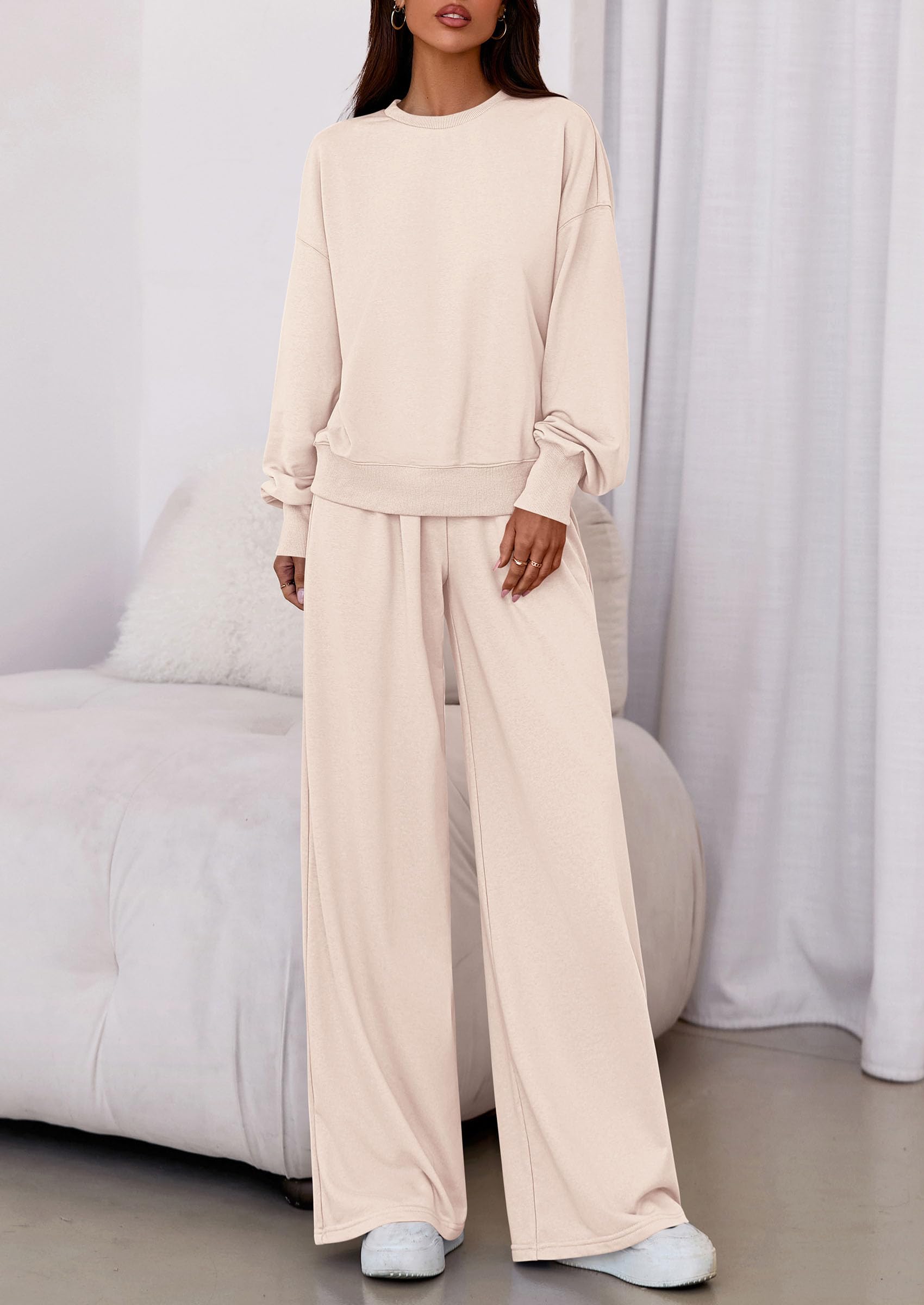PRETTYGARDEN Womens 2 Piece Sets Long Sleeve Sweatshirt Wide Leg Pants Loose Matching Lounge Set Trendy Fall Outfits