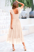 PRETTYGARDEN Women's Tulle Midi Dress Sleeveless Smocked Ruffle Mesh Flowy Dresses Party Wedding Guest Sundress
