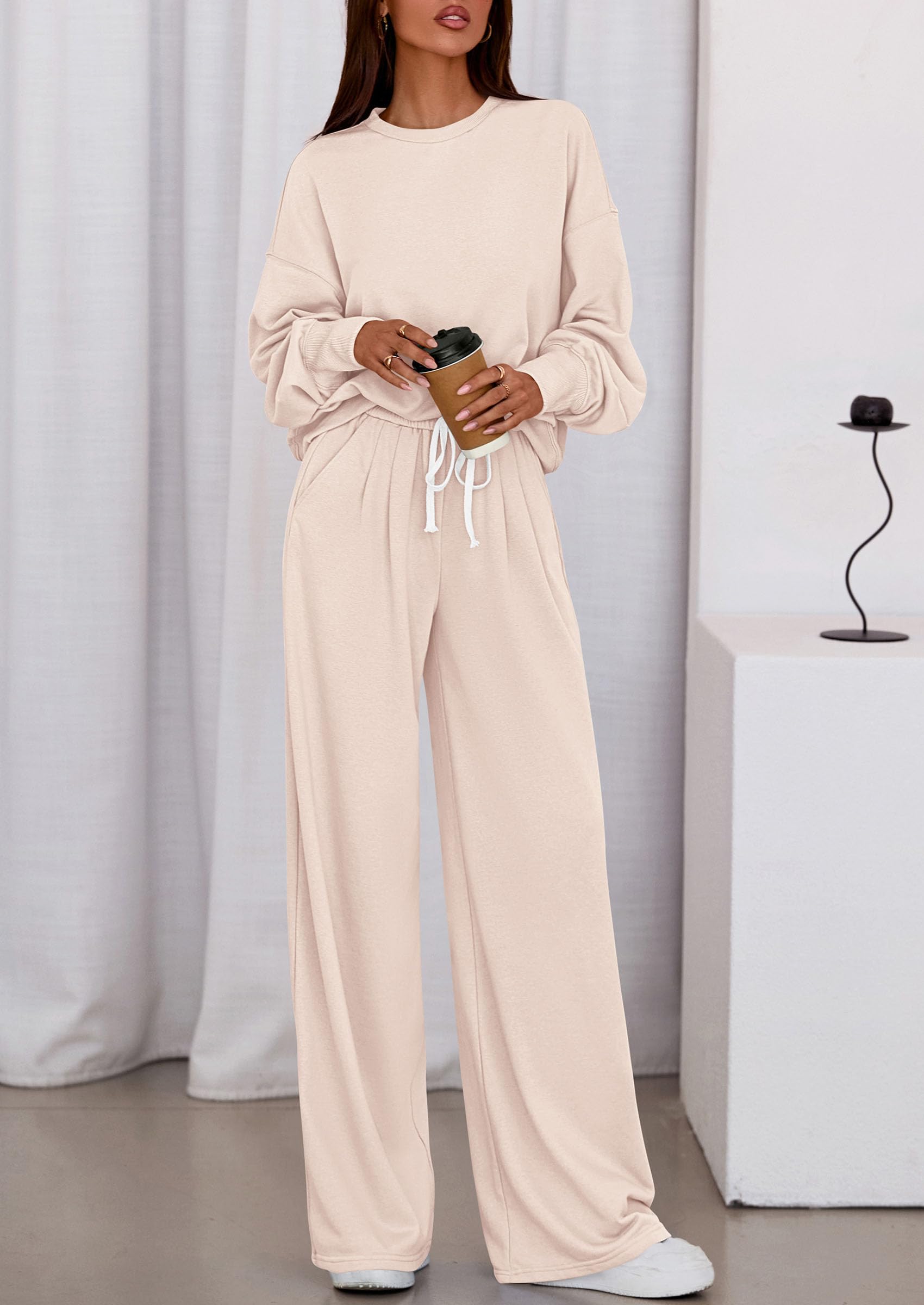 PRETTYGARDEN Womens 2 Piece Sets Long Sleeve Sweatshirt Wide Leg Pants Loose Matching Lounge Set Trendy Fall Outfits