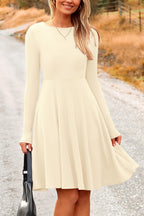 PRETTYGARDEN Women's Spring Fall Short Dress Ribbed Knit Crewneck Long Sleeve A Line Flowy Casual Elegant Going Out Dresses