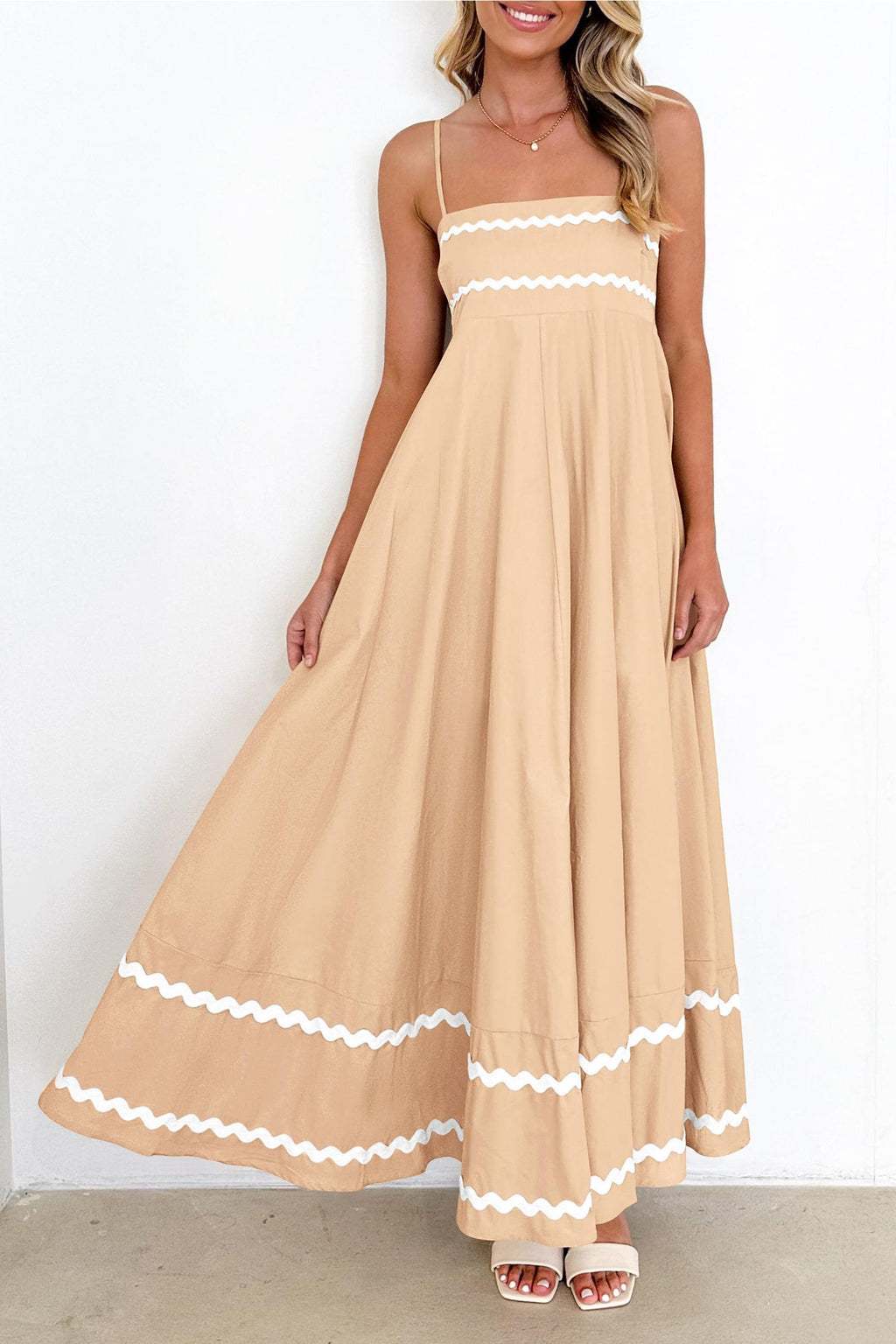 PRETTYGARDEN Women's Summer Flowy Maxi Dress Casual Sleeveless Spaghetti Strap Ruffle Beach Long Dresses