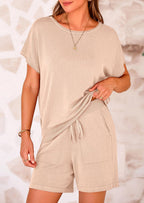 PRETTYGARDEN Two Piece Set for Women Summer Lounge Sets Shorts And Short Sleeve Tops Knitted Matching Travel Spring Outfits