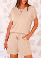 PRETTYGARDEN Two Piece Set for Women Summer Lounge Sets Shorts And Short Sleeve Tops Knitted Matching Travel Spring Outfits