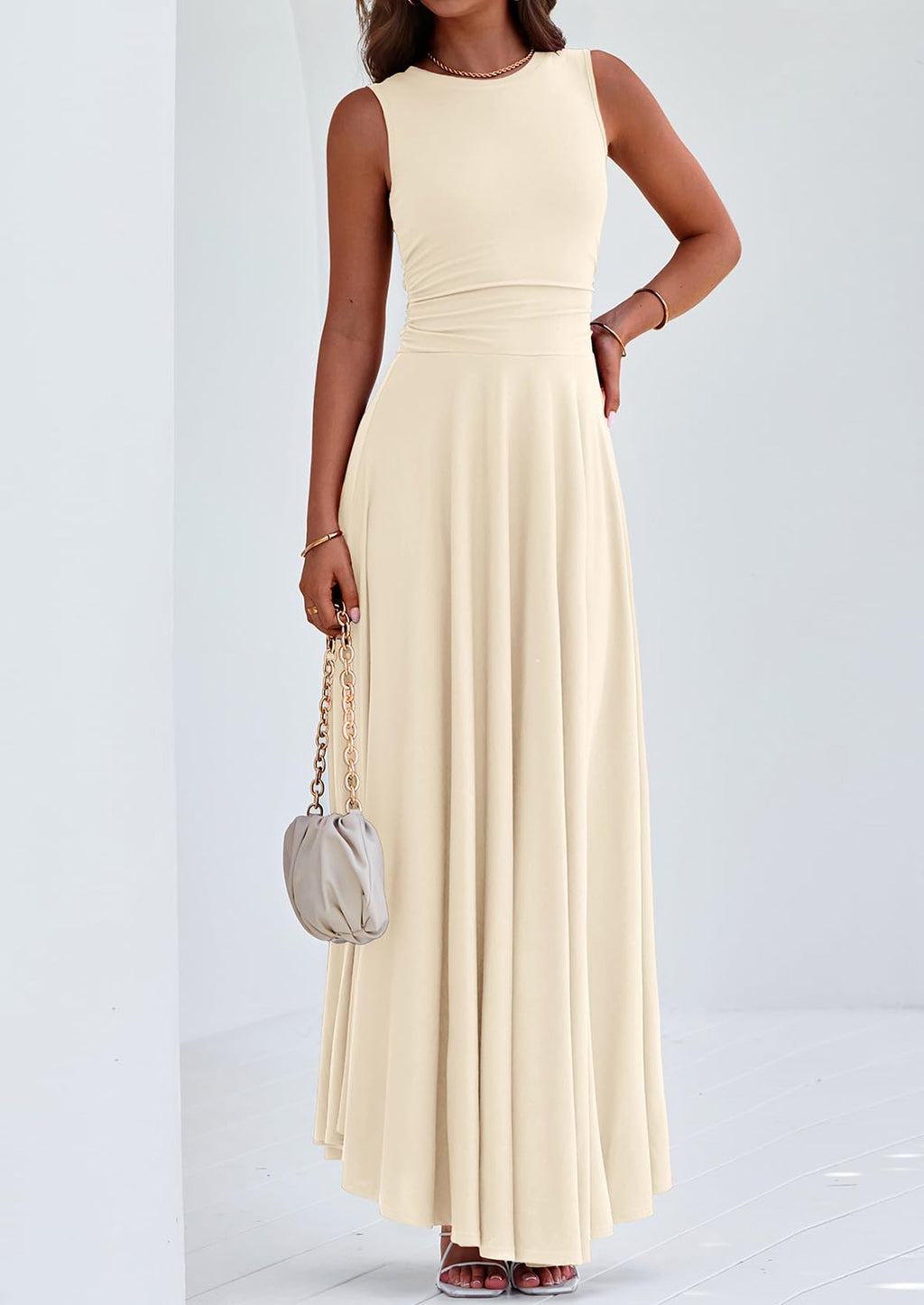 PRETTYGARDEN Womens Spring Dresses Casual Sleeveless Crewneck Aline Maxi Dress Stretch Tank Flowy Long Dresses