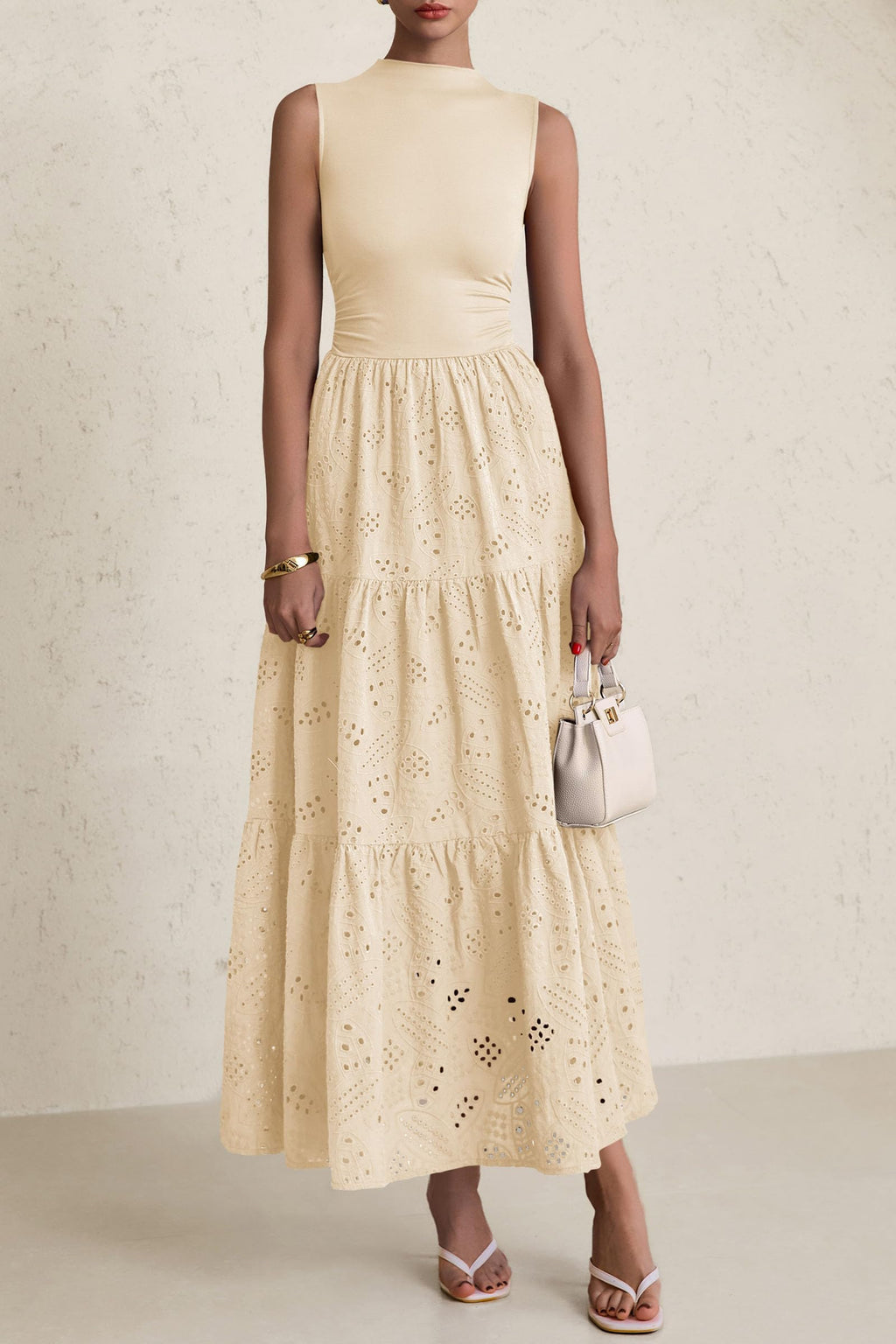 PRETTYGARDEN Dresses for Women Casual Eyelet Sleeveless Wedding Guest Maxi Dress Tank Top Sundress with Pockets