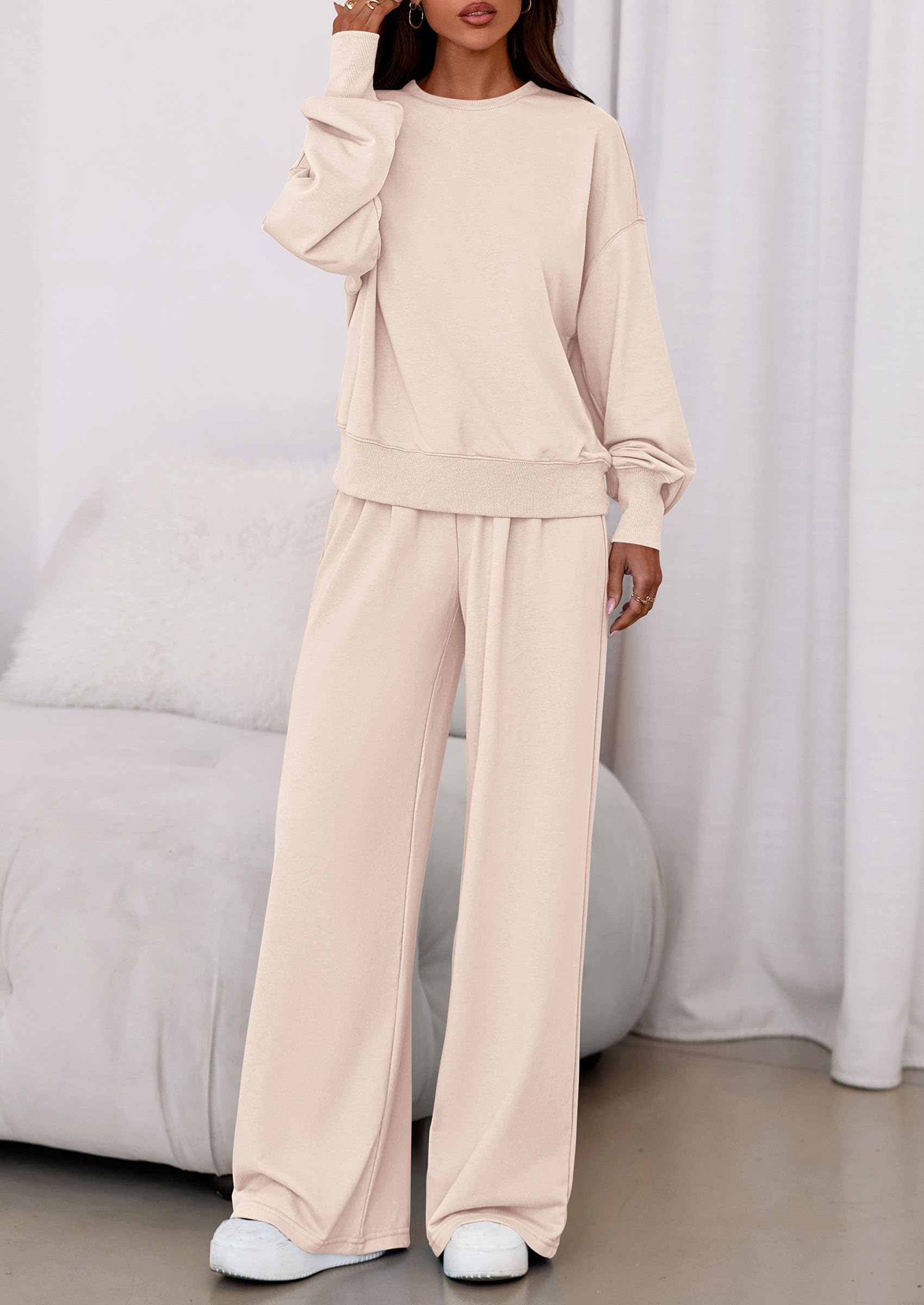 PRETTYGARDEN Womens 2 Piece Sets Long Sleeve Sweatshirt Wide Leg Pants Loose Matching Lounge Set Trendy Fall Outfits