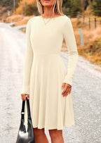 PRETTYGARDEN Women's Spring Fall Short Dress Ribbed Knit Crewneck Long Sleeve A Line Flowy Casual Elegant Going Out Dresses
