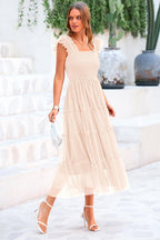 PRETTYGARDEN Women's Tulle Midi Dress Sleeveless Smocked Ruffle Mesh Flowy Dresses Party Wedding Guest Sundress
