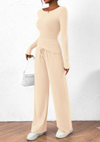 PRETTYGARDEN Women's 2 Piece Lounge Sets Asymmetrical Long Sleeve T Shirt Wide Leg Pants Casual Outfits Tracksuit
