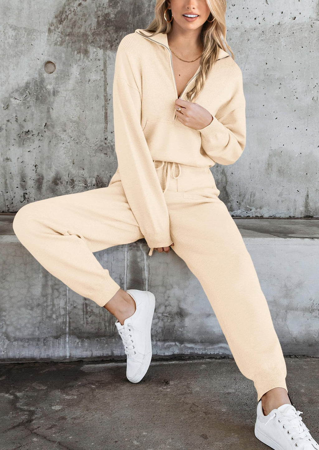 PRETTYGARDEN Women's 2 Piece Sweater Set Pullover Zip Up Sweatshirt Jogger Sweatpants Tracksuit Casual Outfit