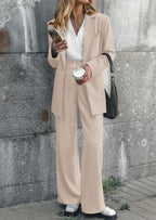 PRETTYGARDEN Women's Fall Two Piece Outfits Dressy Blazer Jacket and Wide Leg Pants Pockets Business Casual Office Suit Sets