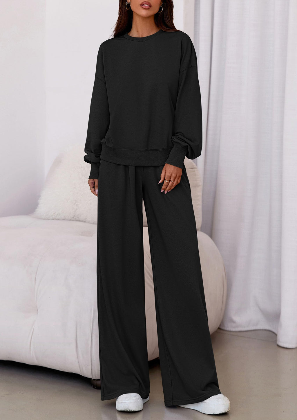 PRETTYGARDEN Womens 2 Piece Sets Long Sleeve Sweatshirt Wide Leg Pants Loose Matching Lounge Set Trendy Fall Outfits