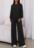 PRETTYGARDEN Womens 2 Piece Sets Long Sleeve Sweatshirt Wide Leg Pants Loose Matching Lounge Set Trendy Fall Outfits